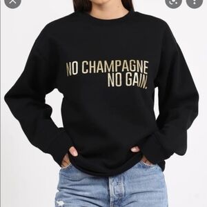 BRUNETTE THE LABEL NO CHAMPAGNE NO GAIN BLACK & GOLD CREWNECK SWEATER SIZE M/L
